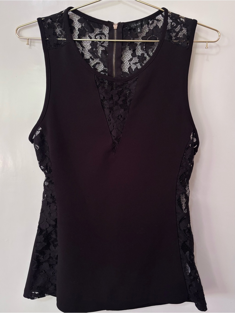 Dynamite|Feminine Black Lace Sleeveless Peplum Blouse w/Sweetheart Neckline Sz M